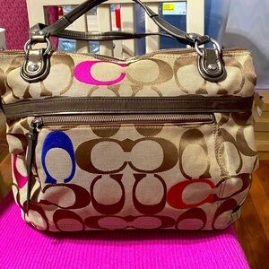 Coach Poppy Embellished Signature Glam Tote EUC